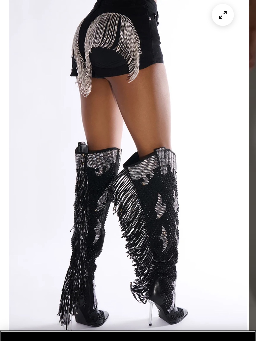 Black Rhinestone Fringe Over-the-Knee Stiletto Boots